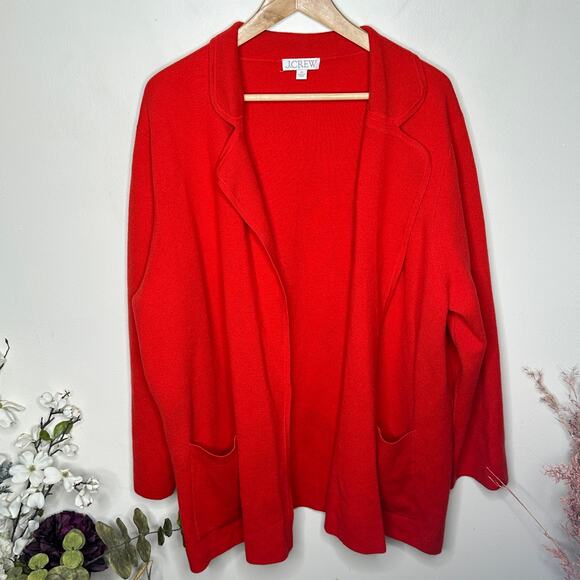 J. CREW Eloise Sweater Blazer Merino Wool Cherry Red Plus Size Sz 2X {3W17} - Picture 2 of 6